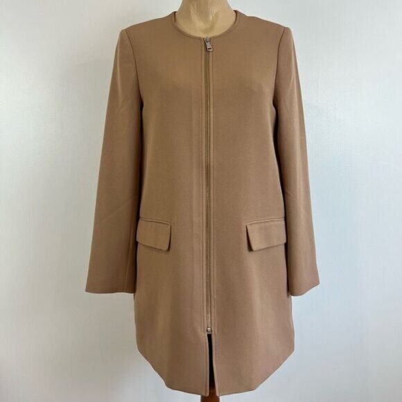 H&M Workwear Women’s Small Beige Tan Full Zip Jacket Coat Professional Chic - Picture 1 of 13